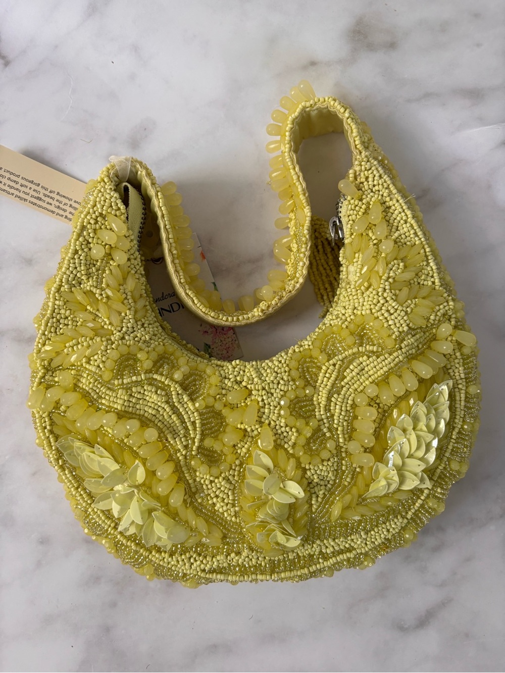 Viral Beaded Yellow Hand Made Bag NWT